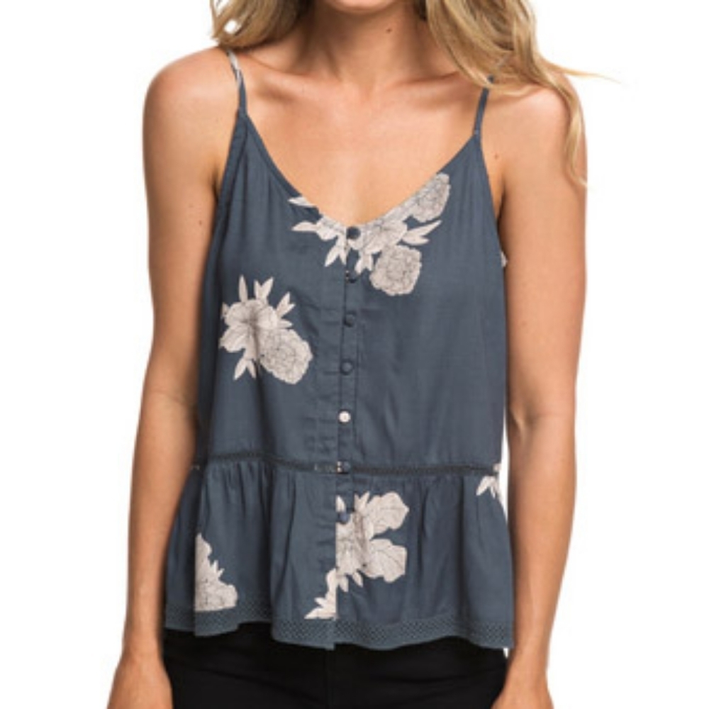 Roxy Button Front Cami / Tank Floral Manhattan At Dusk